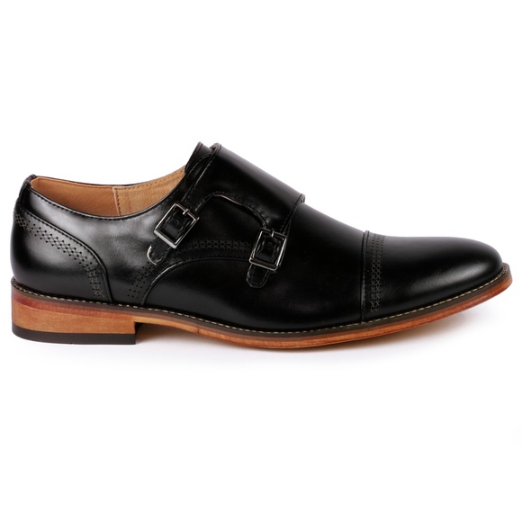 Men's Black Double Monk Strap Loafer Dress Shoe - Picture 2 of 5